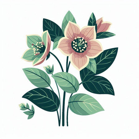 Bouquet of flowers with leaves. Hand drawn vector illustration.のイラスト素材