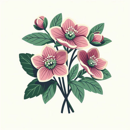 Flowering hellebore. Hand drawn vector illustration.のイラスト素材