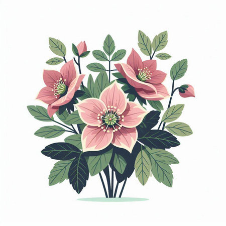 Hand drawn bouquet of hellebore flowers. Vector illustration.のイラスト素材