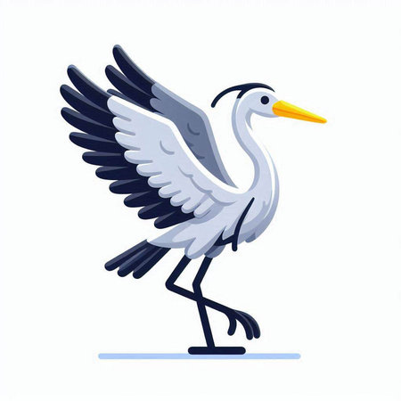 Cartoon stork on a white background. Vector illustration in flat style.のイラスト素材