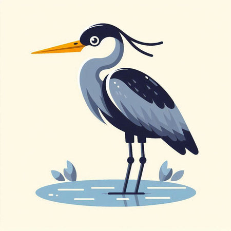 Cute cartoon heron. Vector illustration in flat design style.のイラスト素材