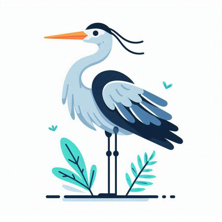 Hand drawn vector illustration of a blue heron on a white background.のイラスト素材