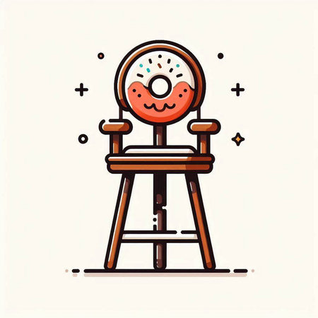 Cartoon donut on a chair. Vector illustration in doodle style.のイラスト素材