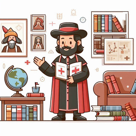 Cartoon illustration of a man in a magician costume holding a magic bookのイラスト素材