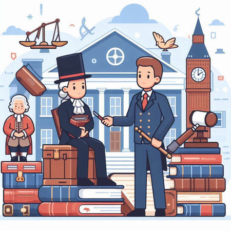 Lawyer and attorney with gavel and books. Vector illustration.のイラスト素材