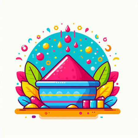 Indian festival Holi greeting card. Colorful flat vector illustration.のイラスト素材