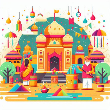 Vector illustration of Indian religious festival Holi in flat design style.のイラスト素材