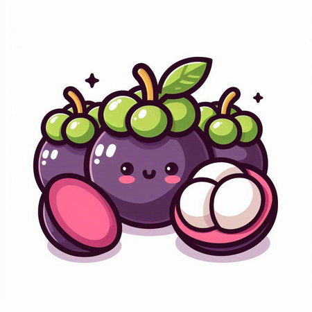 Cute mangosteen fruit character. Vector cartoon character illustration.のイラスト素材