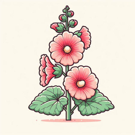 Hollyhock. Hand drawn vector illustration. Vintage style.のイラスト素材