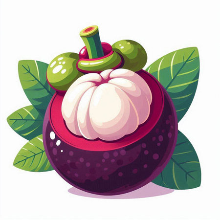 Mangosteen fruit isolated on white background. Vector illustration.のイラスト素材