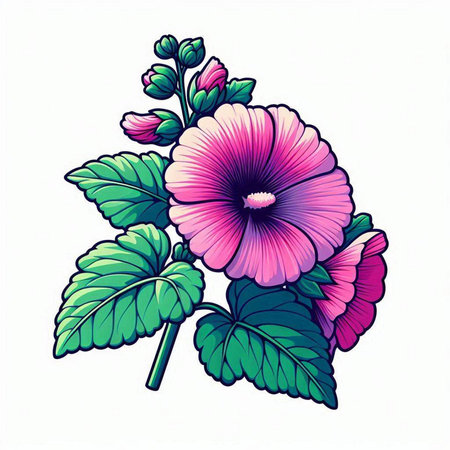 Pink hibiscus flower isolated on white background. Vector illustration.のイラスト素材