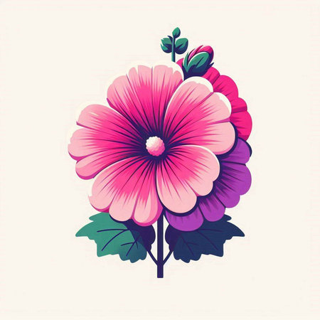 Vector illustration of pink hibiscus flower on white background.のイラスト素材