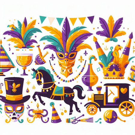 Carnival and masquerade carnival set. Vector illustration.のイラスト素材