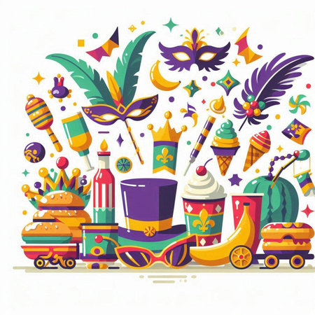 Mardi gras party. Vector illustration in flat cartoon style.のイラスト素材