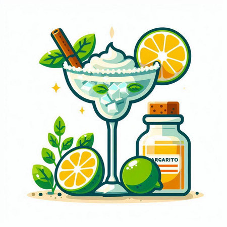 Cocktail with ice cream, lemon and mint. Vector illustration.のイラスト素材