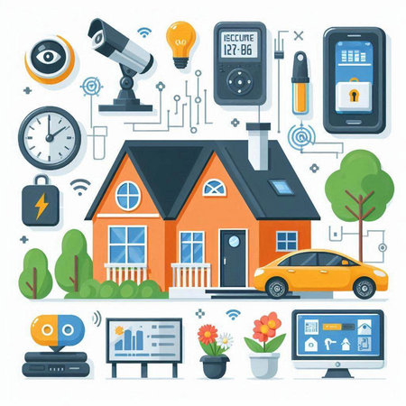 Smart home technology concept. Vector illustration of smart home technology in flat style.のイラスト素材
