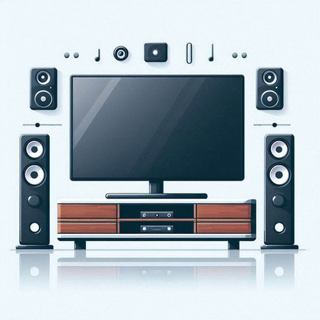 High definition television set with speakers on a white background. Vector illustration.のイラスト素材