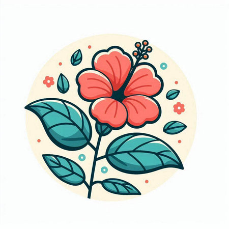 Vector illustration of hibiscus flower with leaves and flowers.のイラスト素材