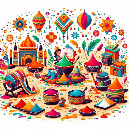 Colorful indian festival background with traditional symbols and objects. Vector illustrationのイラスト素材