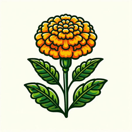 Marigold flower with leaves on white background. Vector illustration.のイラスト素材