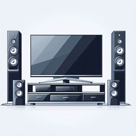 Vector illustration of modern home theater with speakers on a white background.のイラスト素材