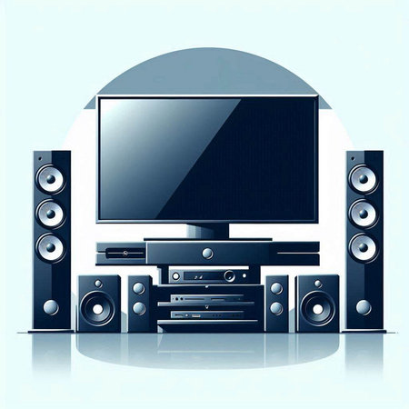 Home theater system and speakers on a blue background. Vector illustration.のイラスト素材