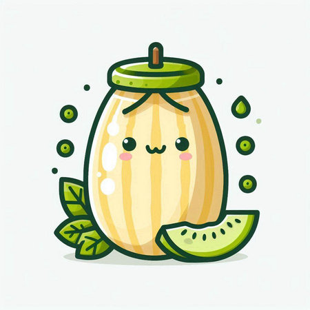 Cute Melon Mascot Character Illustration on White Backgroundのイラスト素材