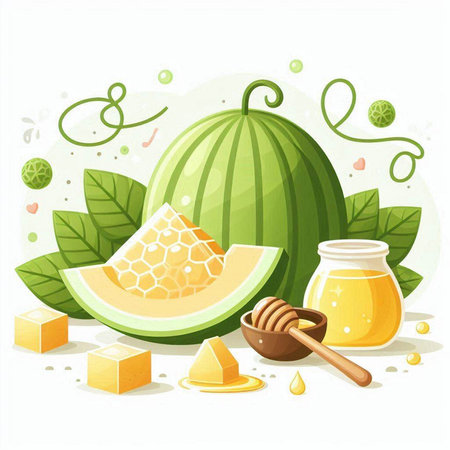 Melon and honey. Vector illustration of fresh melon and honey.のイラスト素材