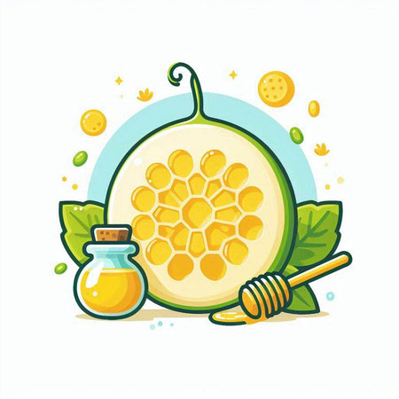 Passion fruit and honey in a glass jar, vector illustration.のイラスト素材