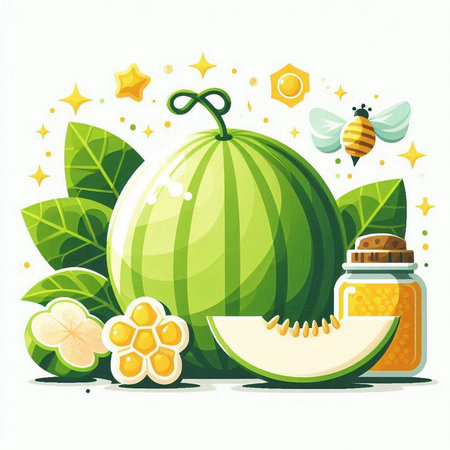 Watermelon and honey. Vector illustration in cartoon style on a white background.のイラスト素材