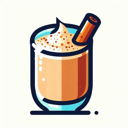 Vector illustration of a glass of coffee with cinnamon and whipped cream.のイラスト素材