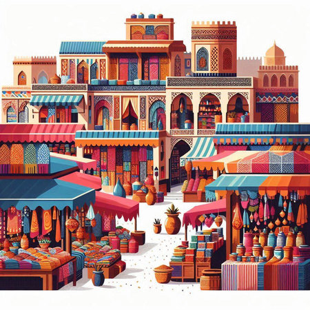 Illustration of a market in Jaisalmer, Rajasthan, Indiaのイラスト素材