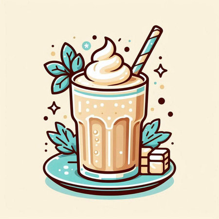 Coffee with whipped cream in a glass. Vector illustration.のイラスト素材