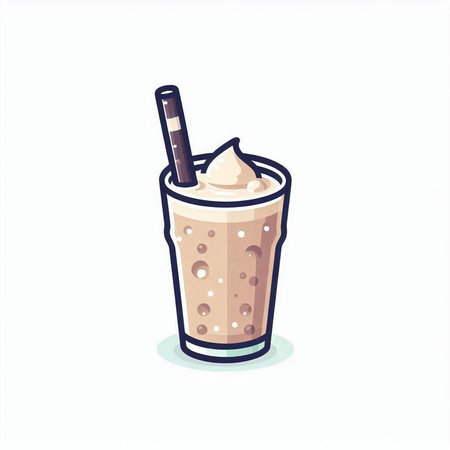 Iced coffee with whipped cream in a glass. Vector illustration.のイラスト素材
