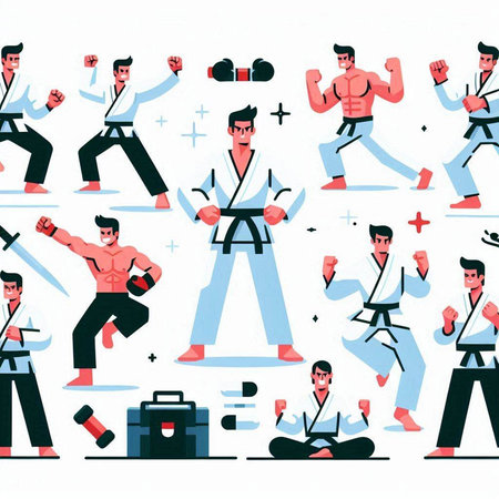 Taekwondo, karate, taekwondo, taekwondo, taekwondo, taekwondo vector illustration.のイラスト素材