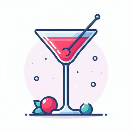 Cocktail with cherry and ice. Vector illustration in flat styleのイラスト素材