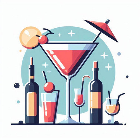 Cocktails set. Vector illustration in flat style. Isolated on white background.のイラスト素材