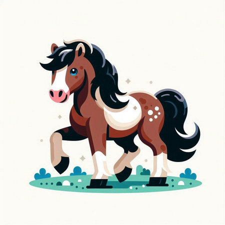 Cute cartoon horse on the meadow. Vector illustration for your designのイラスト素材