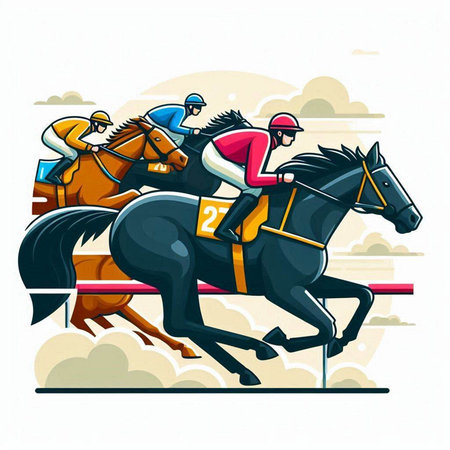 Horse race, jockeys on racecourse. Vector illustrationのイラスト素材