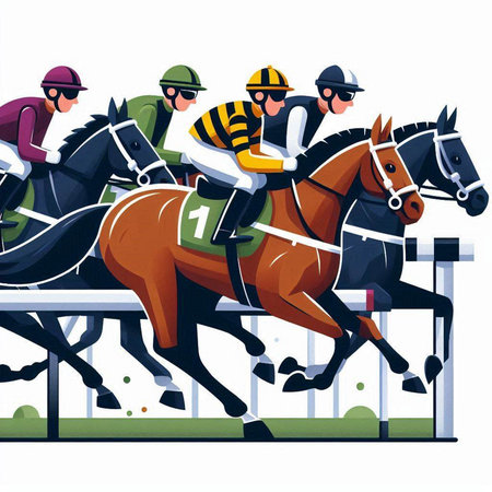 Horse race, jockeys and jockeys on racecourse vector illustration.のイラスト素材