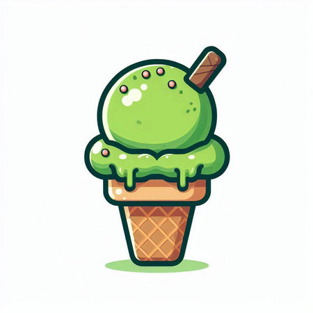 Ice cream vector illustration. Cute cartoon ice cream in waffle cone.のイラスト素材