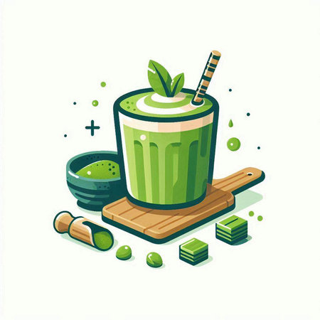 Green smoothie with matcha tea and mint. Vector illustration.のイラスト素材