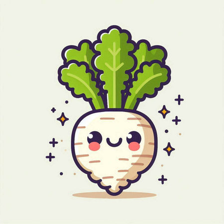 Cute kawaii turnip character. Cute cartoon vegetable vector illustration.のイラスト素材