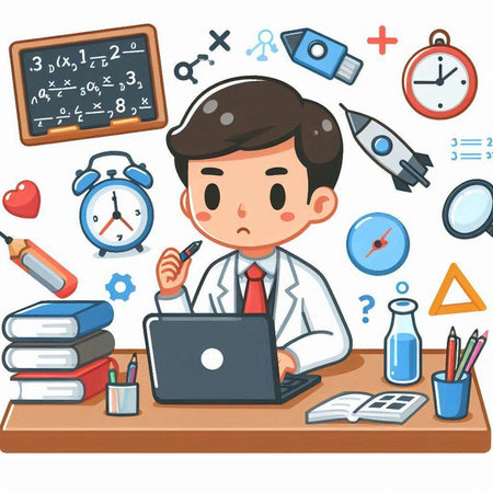 Illustration of a Teenage Boy Studying in a Classroomのイラスト素材