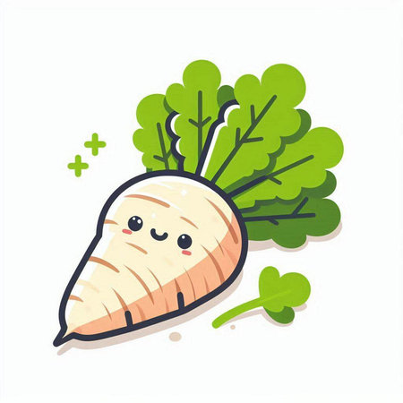 Cute radish character. Vector flat cartoon illustration. Isolated on white background.のイラスト素材