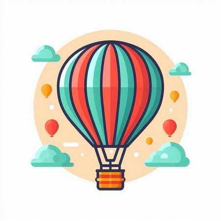 Hot air balloon flat color vector icon. Hot air balloon isolated cartoon illustrationのイラスト素材