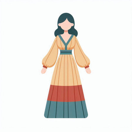 Vector illustration of a woman in a traditional dress. Isolated on white background.のイラスト素材