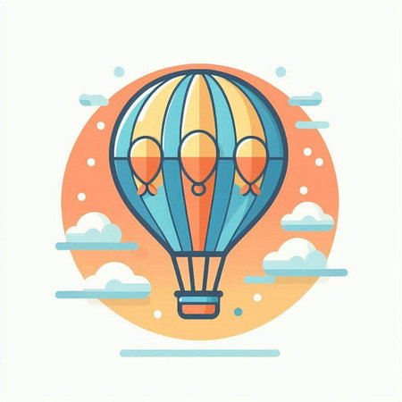 Hot air balloon icon in flat style. Vector illustration for web design.のイラスト素材