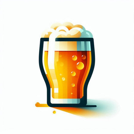 Glass of beer with foam and bubbles on white background. Vector illustration.のイラスト素材