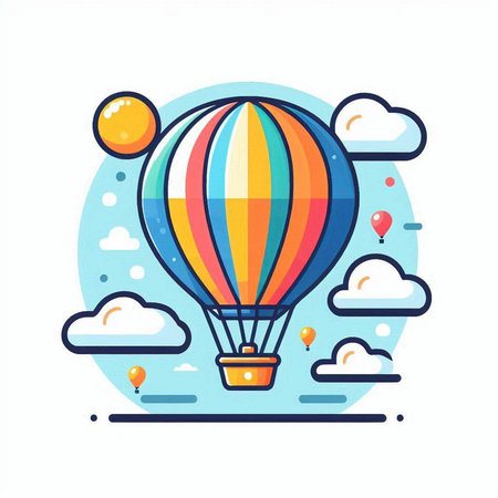 Colorful hot air balloon flying in the sky. Vector illustration.のイラスト素材